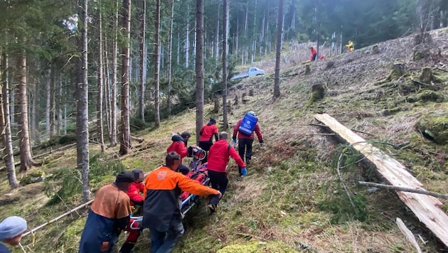 Der Verletzte wurde im Wald geborgen. (Bild: zoom.tirol, Krone KREATIV)