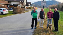 Manfred Sauseng und weitere Anrainer auf der Problemstraße vor ihren Häusern (Bild: Marcel Pail)
