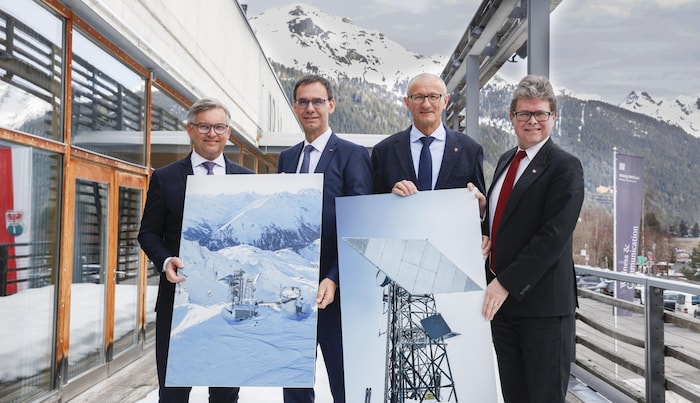 Finanzminister Magnus Brunner, die Landeshauptmänner Markus Wallner und Anton Mattle und ...
