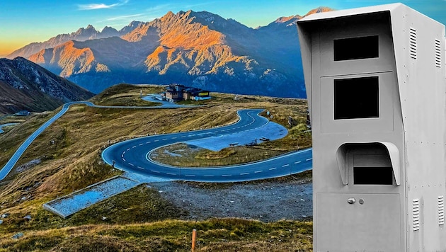 Das Radargerät auf der Glocknerstraße sorgt für mächtig Ärger. (Bild: Krone KREATIV | Fotos: Hannes Wallner, Evelyn Hronek)