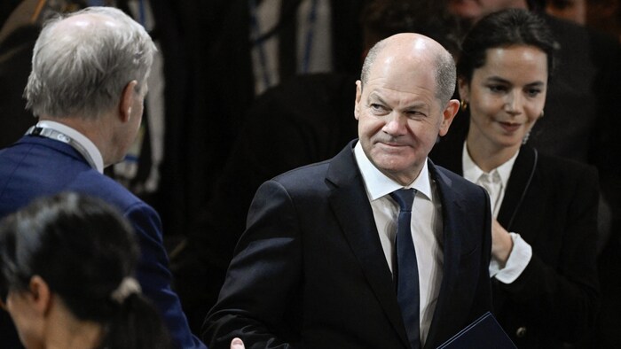Olaf Scholz kurz vor seiner Rede in München