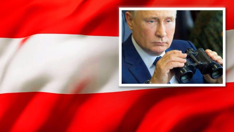 Wladimir Putin nimmt 95.994 Regimekritiker ins Visier, darunter auch zahlreiche in Österreich lebende Menschen. (Bild: stock.adobe.com, AP, Krone KREATIV)