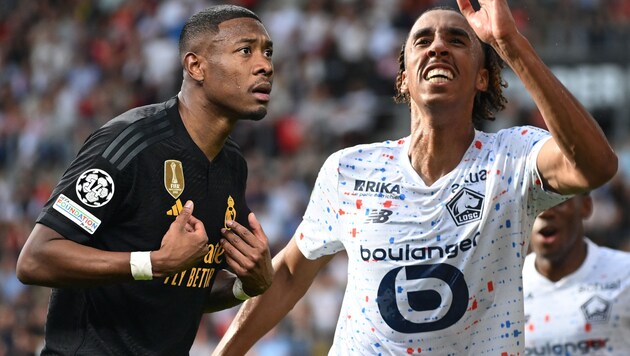 Leny Yoro (right) could soon be playing alongside David Alaba. (Bild: APA/AFP/Sebastien SALOM-GOMIS, GEPA)