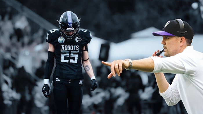Robots-Star Tristan Smodics (l.) und Vikings Head Coach Chris Calaycay