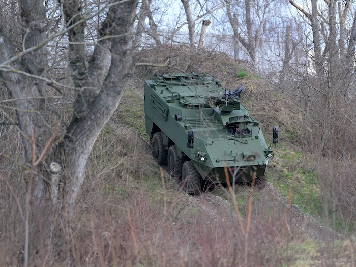The armored vehicle is characterized by its maneuverability and high speed.