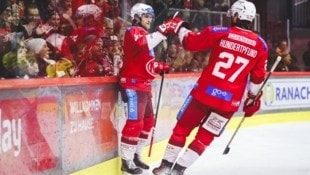 Johannes Bischofberger und Thomas Hundertpfund beim Torjubel. (Bild: GEPA pictures)