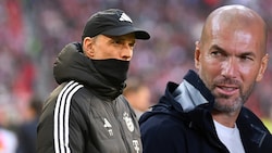 Ersetzt Zinedine Zidane (r.) Thomas Tuchel (l.) als Bayern-Trainer? (Bild: APA/Getty Images via AFP/LUKAS BARTH/GETTY IMAGES/Hector Vivas)