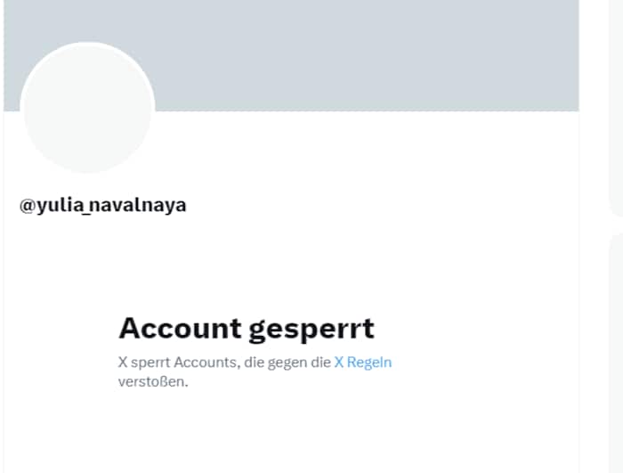 Nach nur einem Tag wurde das Konto von Julia Nawalnaja gesperrt.