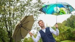 Der Verkauf von Regenschirmen ist heuer gut angelaufen, verrät Martin Würflingsdobler (38). (Bild: Markus Wenzel)