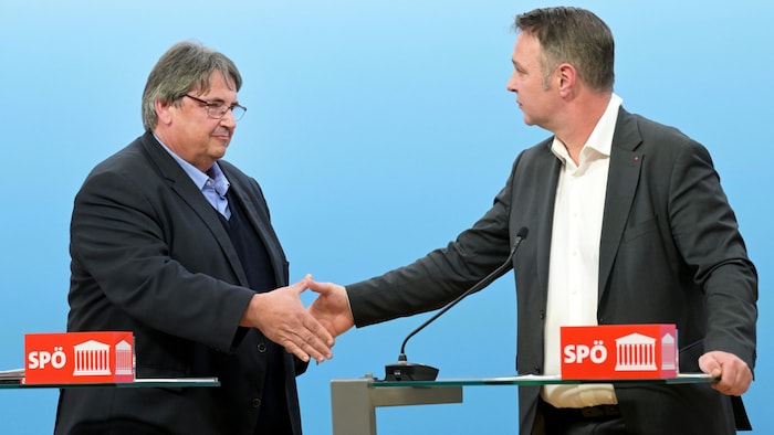 From the left: Trade unionist Josef Muchitsch and SPÖ leader Andreas Babler