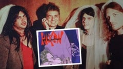 Hakon Hirzenberger (2.v.l.) und seine Jungfrauen. Auf den „Welthits II“ wird New-Wave-Nostalgikern der 80er-Jahre warm ums Herz. (Bild: Hakon Records, Christian Wind, Krone KREATIV)