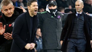 Ole Gunnar Solskjaer, Xabi Alonso, Thomas Tuchel und Zinedine Zidane (von li. nach re.) (Bild: GEPA, APA/AFP/Ian KINGTON)