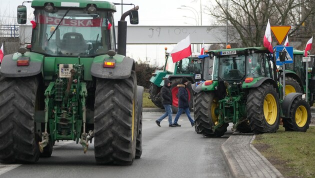 Salı günü Minsk Mazowiecki, Polonya'da öfkeli Polonyalı çiftçiler (Bild: ASSOCIATED PRESS)