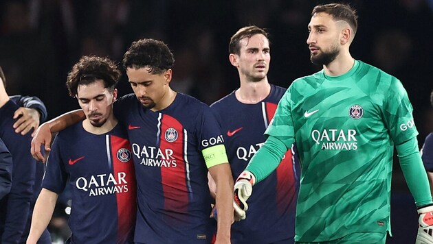 PSG-Kapitän Marquinhos (2.v.l.) hat sich wohl auf den Wunschzettel der Bayern gespielt. (Bild: APA/AFP/FRANCK FIFE)