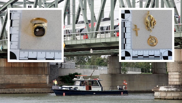Tuna Nehri'nden 1 Eylül 2023 tarihinde çıkarılan adamın üzerinde birkaç parça mücevher bulunuyordu. (Bild: LPD Wien, APA/GUENTER R. ARTINGER, Krone KREATIV)