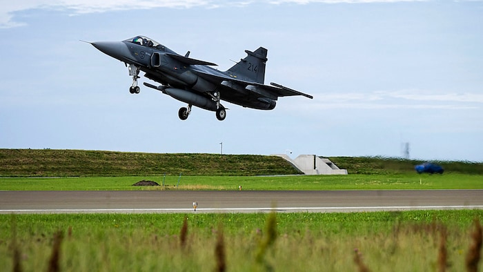 A Gripen fighter jet from the Swedish Air Force