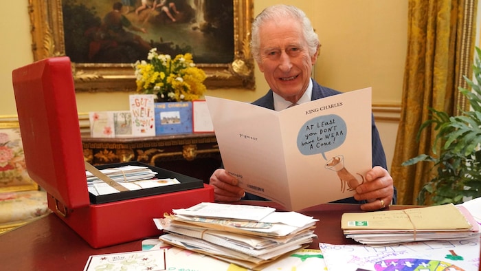König Charles zeigte sich im Februar beim Lesen von Genesungswünschen.