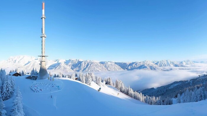 Auch der Hauser Kaibling zeigte sich am Samstag von seiner tiefwinterlichen Seite.