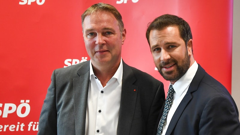 Georg Dornauer (rechts) rückte inhaltlich zuletzt stark von SP-Bundesparteichef Andreas Babler ab. (Bild: APA/EXPA/ERICH SPIESS)