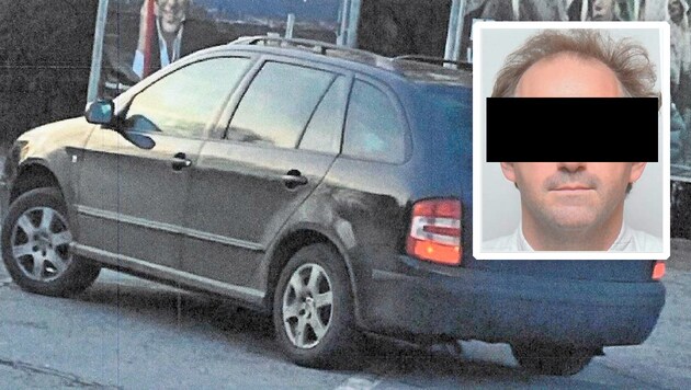 The wanted man from Graz and his getaway car. (Bild: LPD Steiermark Krone KREATIV,)