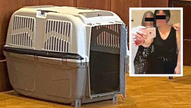 The boy had to cower in this dog crate for hours. He was almost tortured to death by his own mother. The 33-year-old's best friend is also a co-defendant. (Bild: Anja Richter, zVg, Krone KREATIV)