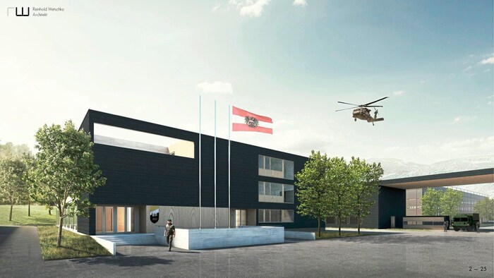 Visualisierung des Empfangsgebäudes der neuen Villacher Großkaserne 