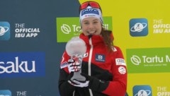 Anna Andexer mit der kleinen Kristallkugel für die Sprintwertung. (Bild: eurovisionsport.com)