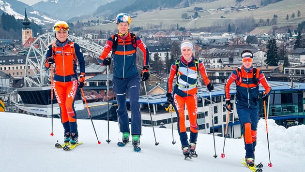 Austria's fastest ski mountaineers Sarah Dreier, Paul Verbnjak, Johanna Hiemer and Christof Hochenwarter (Bild: Hannes Wallner)