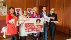 Sozialarbeiterin Elvira Prangl, Steinbrunns Bürgermeisterin Isabella Radatz-Grauszer, Volkshilfe-Präsidentin Verena Dunst, Frauenkirchens Bürgermeister Hannes Schmid und Monika Rauscher wollen etwas gegen Kinderarmut tun. (Bild: Charlotte Titz)