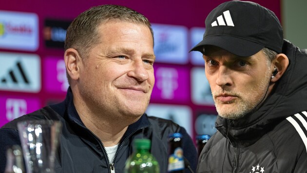 FC Bayern have introduced their new sporting director, Max Eberl (l.). Thomas Tuchel (right) was not exactly beaming with euphoria. (Bild: GEPA pictures)