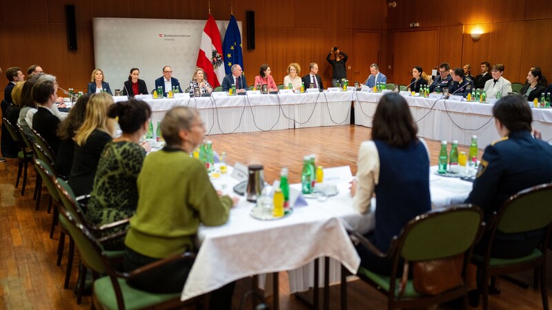 Arbeitsgespräch zu Tötungsdelikten an Frauen in Wien.  (Bild: APA/GEORG HOCHMUTH)