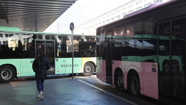 Die neue Lackierung führt dazu, dass oft verschiedenfarbige Busse dieselbe Linie bedienen. (Bild: Birbaumer Johanna)