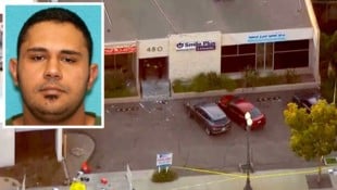 Der 29-jährige Angreifer (kleines Bild) wurde kurz nach der Tat festgenommen. (Bild: kamerOne (Screenshot), El Cajon Police Department, Krone KREATIV)