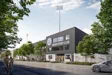 So soll die neue Heimstätte des Wiener Sportclub zukünftig von der Alszeile her aussehen. (Bild: (c) ZOOMVP.AT)