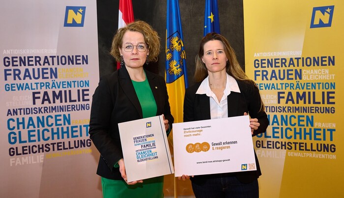 Landesrätin Teschl-Hofmeister und Elisabeth Cinatl (re.) kämpfen für ein gewaltfreies Leben von ...
