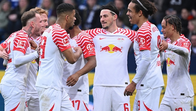 Great jubilation among the Leipzig players (Bild: AFP)