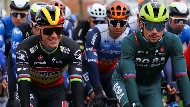 Rad-Star Primoz Roglic (r.) wird bei der Tour de France im Red-Bull-Trikot antreten. (Bild: AFP)