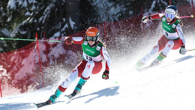 Beim letzten Trainingslauf mit Christina Födermayr (re.) erwischte es Sonja Gigler auf der Reiteralm. (Bild: GEPA pictures)