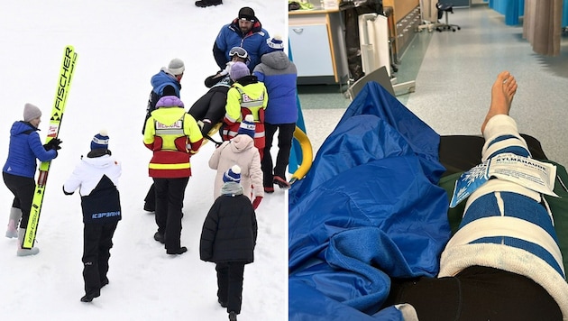 Mario Seidl crashed while jumping in Lahti. (Bild: ASSOCIATED PRESS, Instagram/marioseidl)