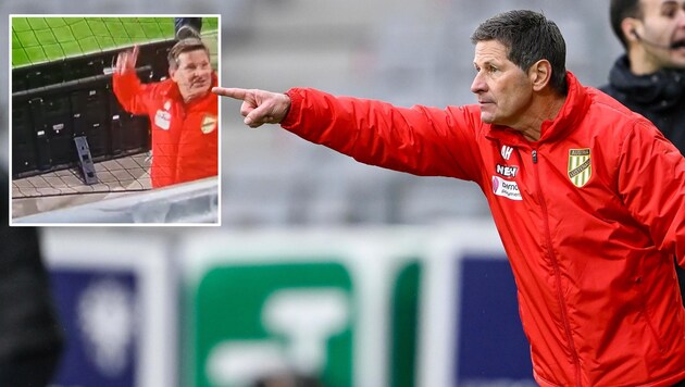 Andreas Heraf was furious after the final whistle. (Bild: GEPA pictures, TikTok/rw_v3rx._)