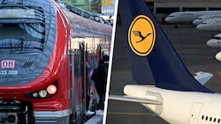 Doppelter Streik-Hammer in Deutschland: Lufthansa und Lokführer legen in dieser Woche zeitgleich die Arbeit nieder. (Bild: stock.adobe.com, Krone KREATIV)