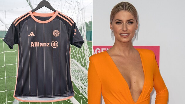 Lena Gercke has designed the new jersey for Bayern Munich's women's team. (Bild: APA/AFP/John MACDOUGALL, X/FCBfrauen)