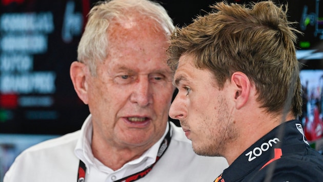 Helmut Marko (left) and Max Verstappen have a close relationship. (Bild: APA/AFP/JOHN THYS)