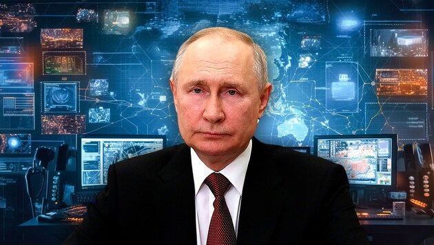 Wladimir Putin lässt seine IT-Fachleute eifrig in der Welt herumspionieren. (Bild: Adobe Stock (KI), Krone Kreativ)