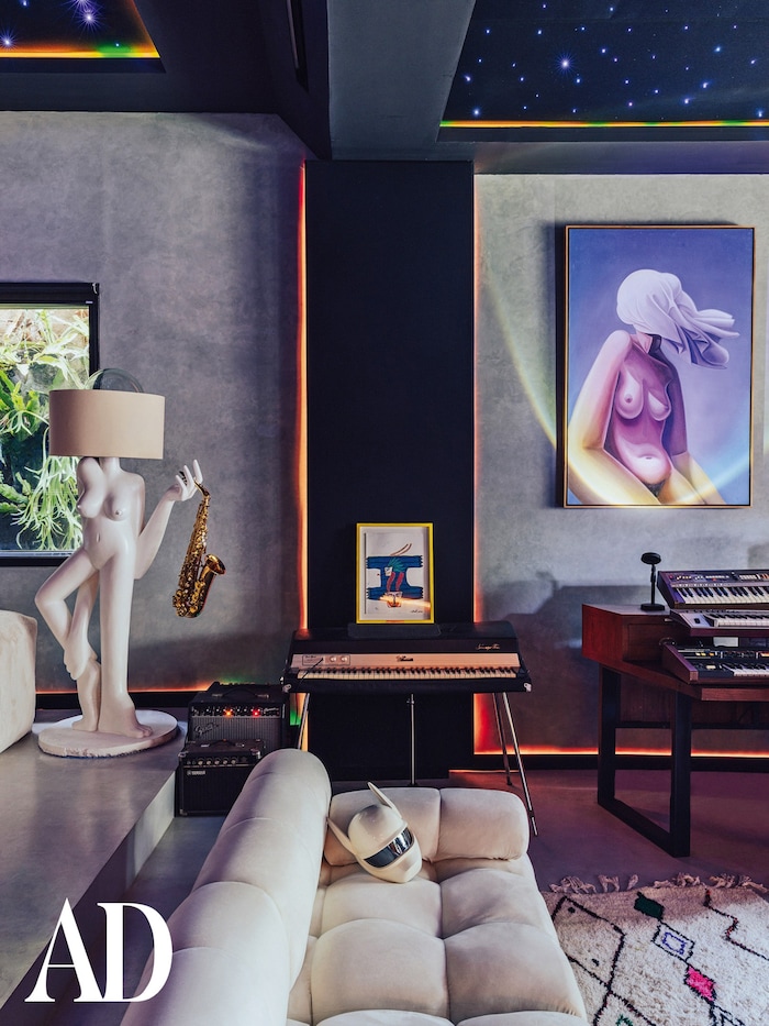 View of the architect's villa full of modern works of art by rapper Cro in Bali.