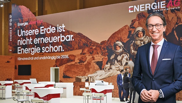 "Our goal is to be climate-neutral by 2035," says Leonhard Schitter. Energie AG will be present at the trade fair in Wels in Hall 20. (Bild: Energie AG/Robert Maybach, Markus Wenzel, Krone KREATIV,)