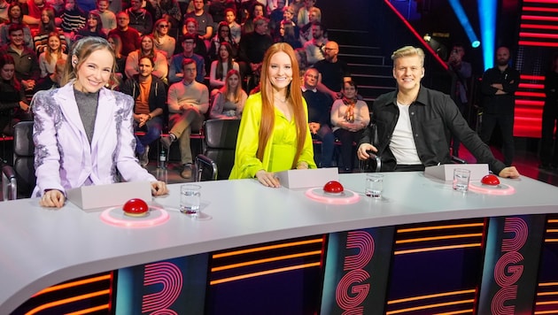 Jede Woche entscheidet eine andere hochkarätige Jury, wer den Sprung in die Live-Shows schafft. Im Bild: Missy May, Barbara Meier, Thorsteinn Einarsson (Bild: ORF)