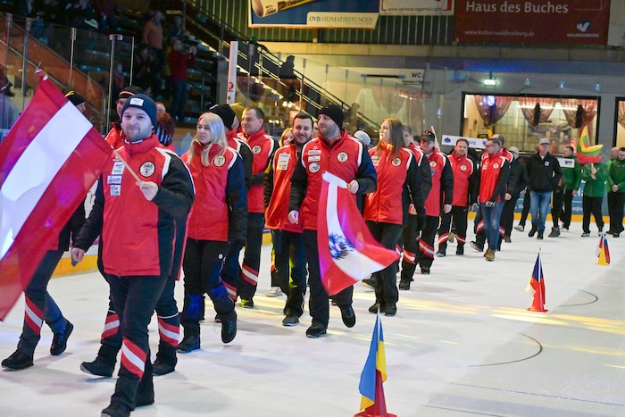 Austria's delegation at the opening ceremony of the European Championships in Germany.