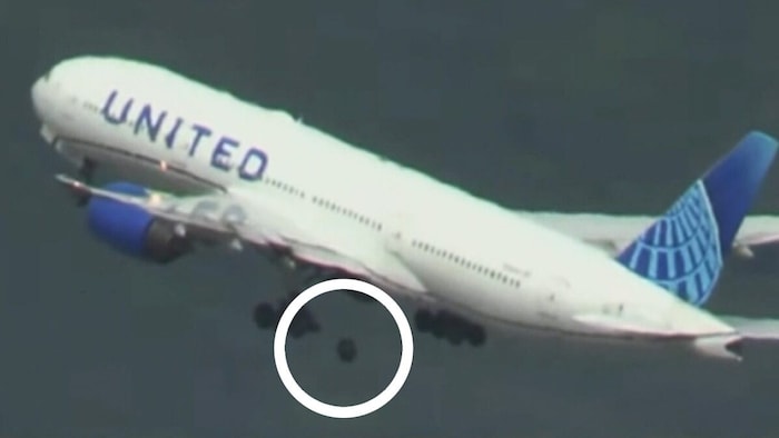 Here, a wheel comes off during take-off from San Francisco.