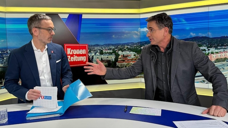 FPÖ-Parteichef Herbert Kickl im Gespräch mit Gerhard Koller (Bild: Reini Holl)